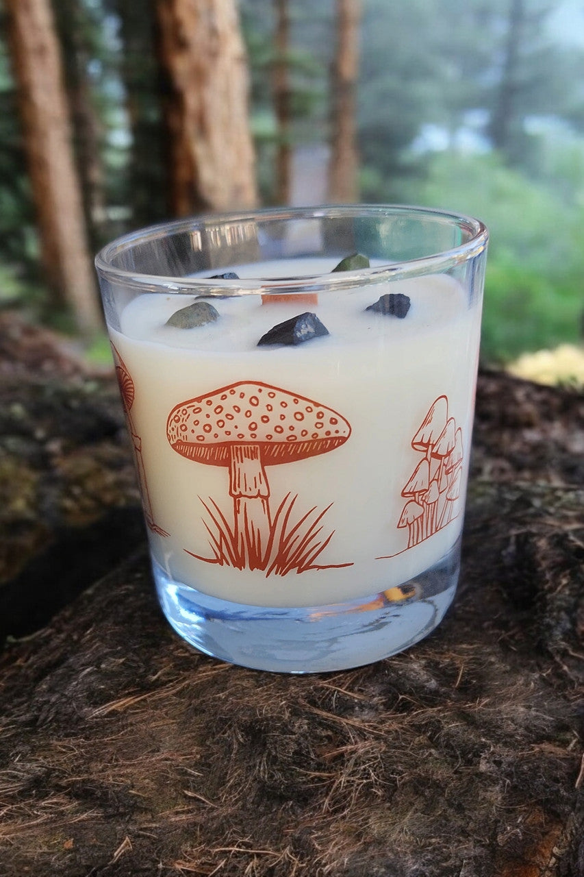 Whiskey Glass -  Wood Wick Crystal Soy Candle - Witch Woods (Tourmaline & Zoisite)