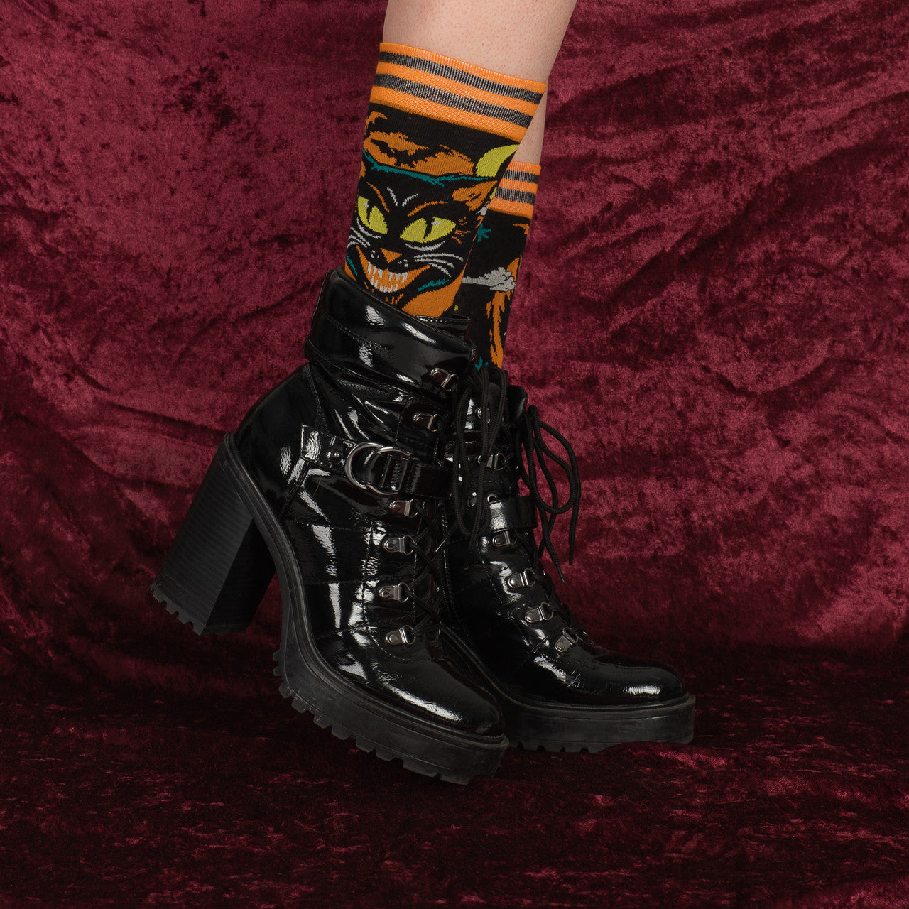 Evolve Botanica Vintage Black Cat Crew Socks