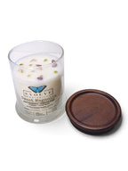 Evolve Botanica Sweet Magnolia 6.5 oz soy sipper candle, crystal candle on white background, hand-poured in Marietta GA