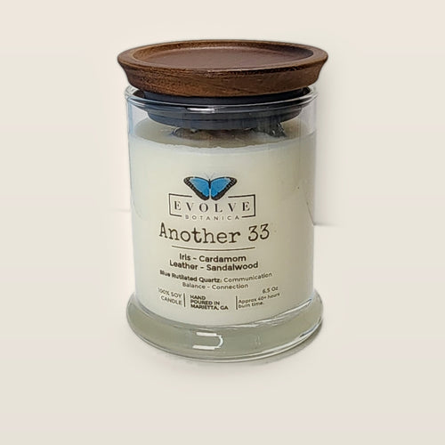 Evolve Botanica Another 33 6.5 oz soy sipper candle with wood lid, hand-poured in Marietta GA