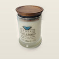 Evolve Botanica Beach & Bamboo 6.5 oz soy sipper candle with wood lid, hand-poured in Marietta GA