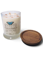 Evolve Botanica Beach & Bamboo 6.5 oz soy sipper candle, crystal candle on white background, hand-poured in Marietta GA