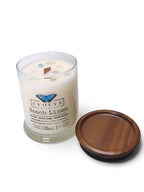 Evolve Botanica Beach Linen 6.5 oz soy sipper candle, crystal candle on white background, hand-poured in Marietta GA