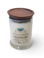 Evolve Botanica Berry & Bloom 6.5 oz soy sipper candle, crystal candle on white background, hand-poured in Marietta GA