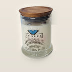 Evolve Botanica Bonfire 6.5 oz soy sipper candle with wood lid, hand-poured in Marietta GA