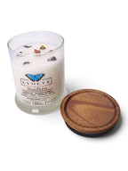 Evolve Botanica Bonfire 6.5 oz soy sipper candle, crystal candle on white background, hand-poured in Marietta GA
