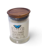 Evolve Botanica Capri Lemon 6.5 oz soy sipper candle, crystal candle on white background, hand-poured in Marietta GA