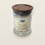 Evolve Botanica Coffee, Books, & Quiet 6.5 oz soy sipper candle with wood lid, hand-poured in Marietta GA