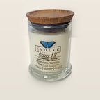 Evolve Botanica Cozy AF 6.5 oz soy sipper candle with wood lid, hand-poured in Marietta GA