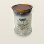 Evolve Botanica Diamonds & Pearls 6.5 oz soy sipper candle with wood lid, hand-poured in Marietta GA