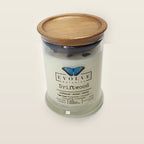 Evolve Botanica Driftwood 6.5 oz soy sipper candle with wood lid, hand-poured in Marietta GA