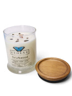 Evolve Botanica Driftwood 6.5 oz soy sipper candle, crystal candle on white background, hand-poured in Marietta GA