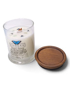 Evolve Botanica Earl Grey at Midnight 6.5 oz soy sipper candle, crystal candle on white background, hand-poured in Marietta GA