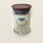 Evolve Botanica Fireside Cider 6.5 oz soy sipper candle with wood lid, hand-poured in Marietta GA