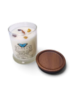 Evolve Botanica Fireside Cider 6.5 oz soy sipper candle, crystal candle on white background, hand-poured in Marietta GA