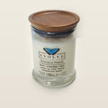 Evolve Botanica Georgia Peach 6.5 oz soy sipper candle with wood lid, hand-poured in Marietta GA