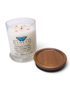 Evolve Botanica Georgia Peach 6.5 oz soy sipper candle, crystal candle on white background, hand-poured in Marietta GA