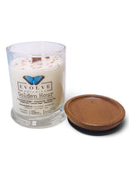 Evolve Botanica Golden Hour 6.5 oz soy sipper candle, crystal candle on white background, hand-poured in Marietta GA