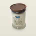 Evolve Botanica Java Jive 6.5 oz soy sipper candle with wood lid, hand-poured in Marietta GA