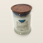 Evolve Botanica Lake House Hideaway 6.5 oz soy sipper candle with wood lid, hand-poured in Marietta GA