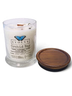 Evolve Botanica Orchid Bay 6.5 oz soy sipper candle, crystal candle on white background, hand-poured in Marietta GA