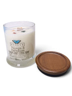 Evolve Botanica Papaya & Paradise 6.5 oz soy sipper candle, crystal candle on white background, hand-poured in Marietta GA