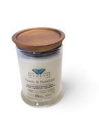 Evolve Botanica Peach & Passion 6.5 oz soy sipper candle, crystal candle on white background, hand-poured in Marietta GA