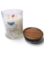 Evolve Botanica Coconut & Pineapple 6.5 oz soy sipper candle, crystal candle on white background, hand-poured in Marietta GA