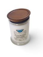 Evolve Botanica Rosewater 6.5 oz soy sipper candle, crystal candle on white background, hand-poured in Marietta GA
