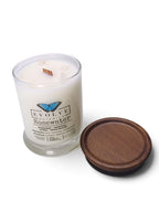 Evolve Botanica Rosewater 6.5 oz soy sipper candle, crystal candle on white background, hand-poured in Marietta GA