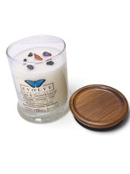 Evolve Botanica Sage & Sanctuary 6.5 oz soy sipper candle, crystal candle on white background, hand-poured in Marietta GA