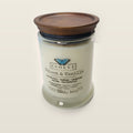 Evolve Botanica Velvet & Vanille 6.5 oz soy sipper candle with wood lid, hand-poured in Marietta GA