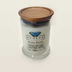 Evolve Botanica White Birch 6.5 oz soy sipper candle with wood lid, hand-poured in Marietta GA