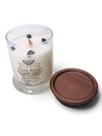 Evolve Botanica Witch Woods 6.5 oz soy sipper candle, crystal candle on white background, hand-poured in Marietta GA
