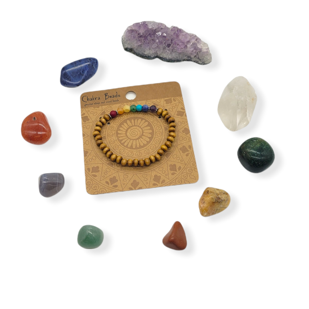 Evolve Botanica Crystal - Wooden Chakra Stretch Bracelet