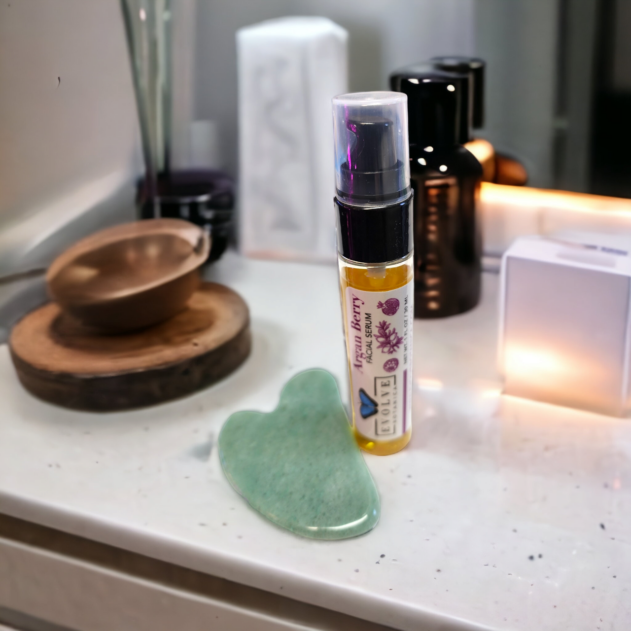 Evolve Botanica Skincare - Argan Berry Facial Serum & Gua Sha Gift Set