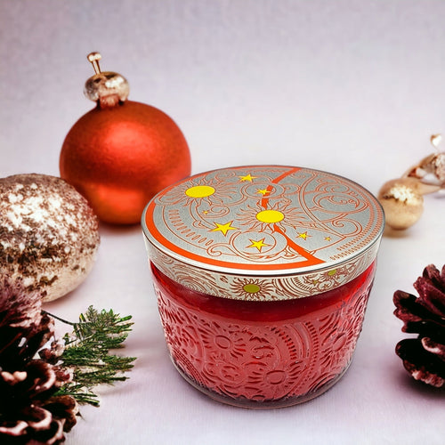 Evolve Botanica Cranberry Fig - Wood Wick Soy Candle (Carnelian) - Embossed Glass