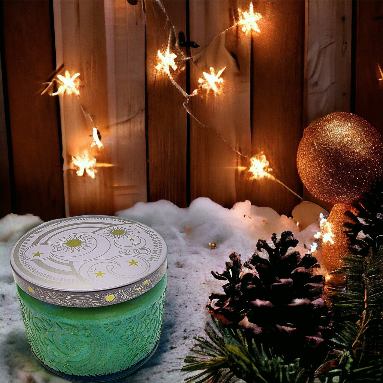 Evolve Botanica Evergreen - Wood Wick Soy Candle (Peridot & Smoky Quartz )- Embossed Glass