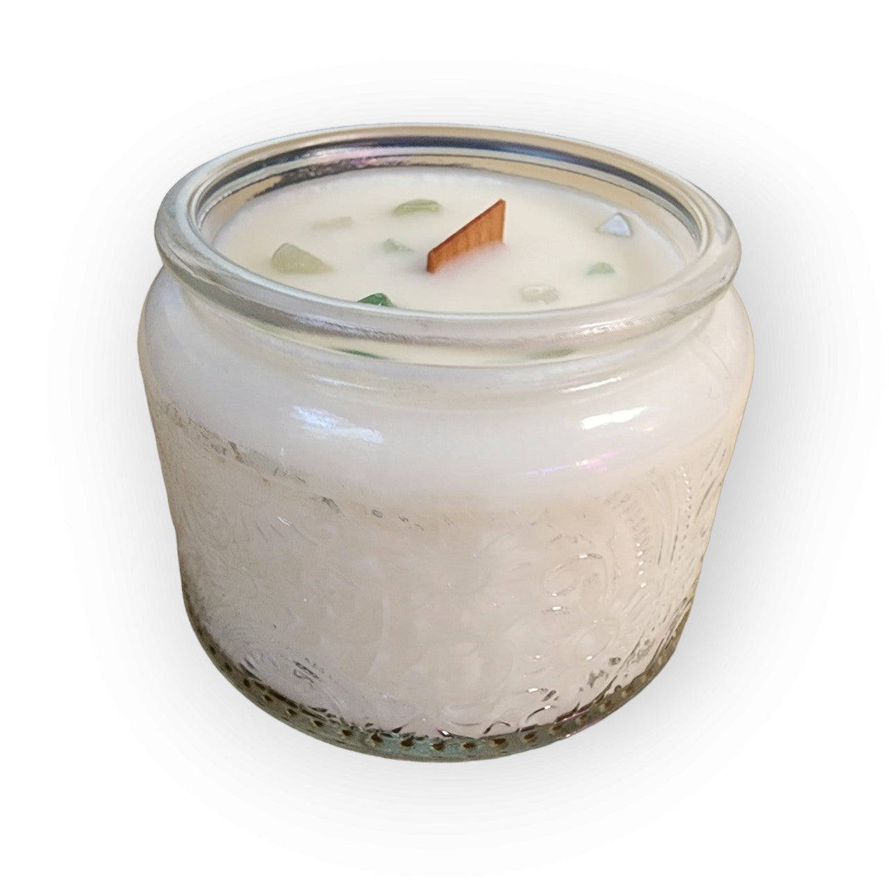 Evolve Botanica Hemlock & Fern  - Wood Wick Soy Candle (Aventurine) Embossed Glass Jar
