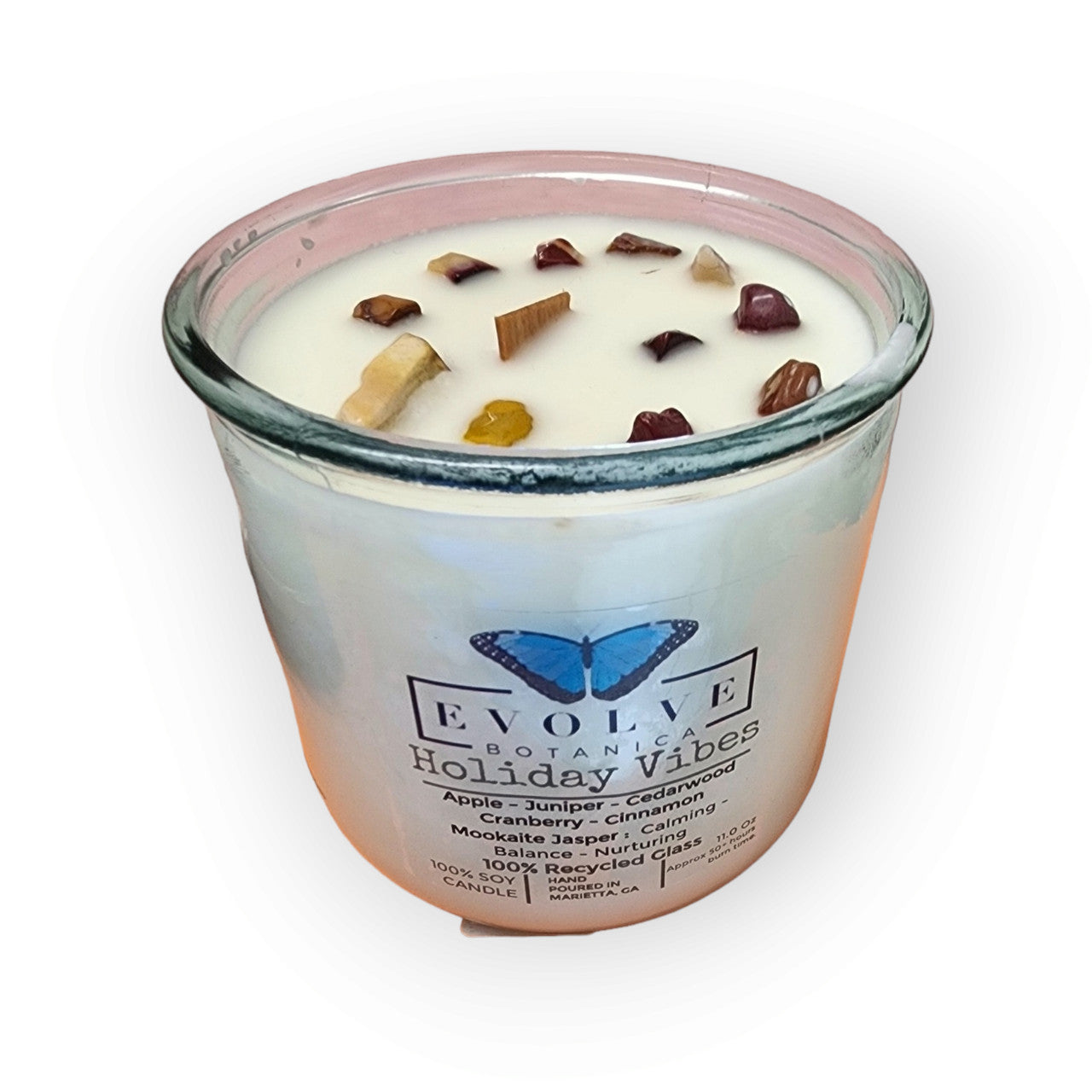 Evolve Botanica Rocks Candle - Holiday Vibes (Wood Wick Mookite Gemstone Soy Candle)