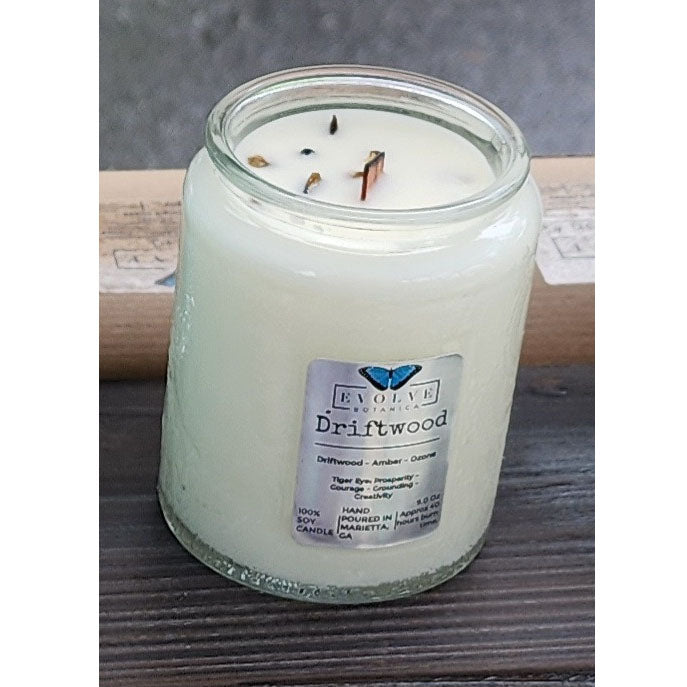 Driftwood - Wood Wick Soy Candle (Tiger Eye) - Embossed Glass