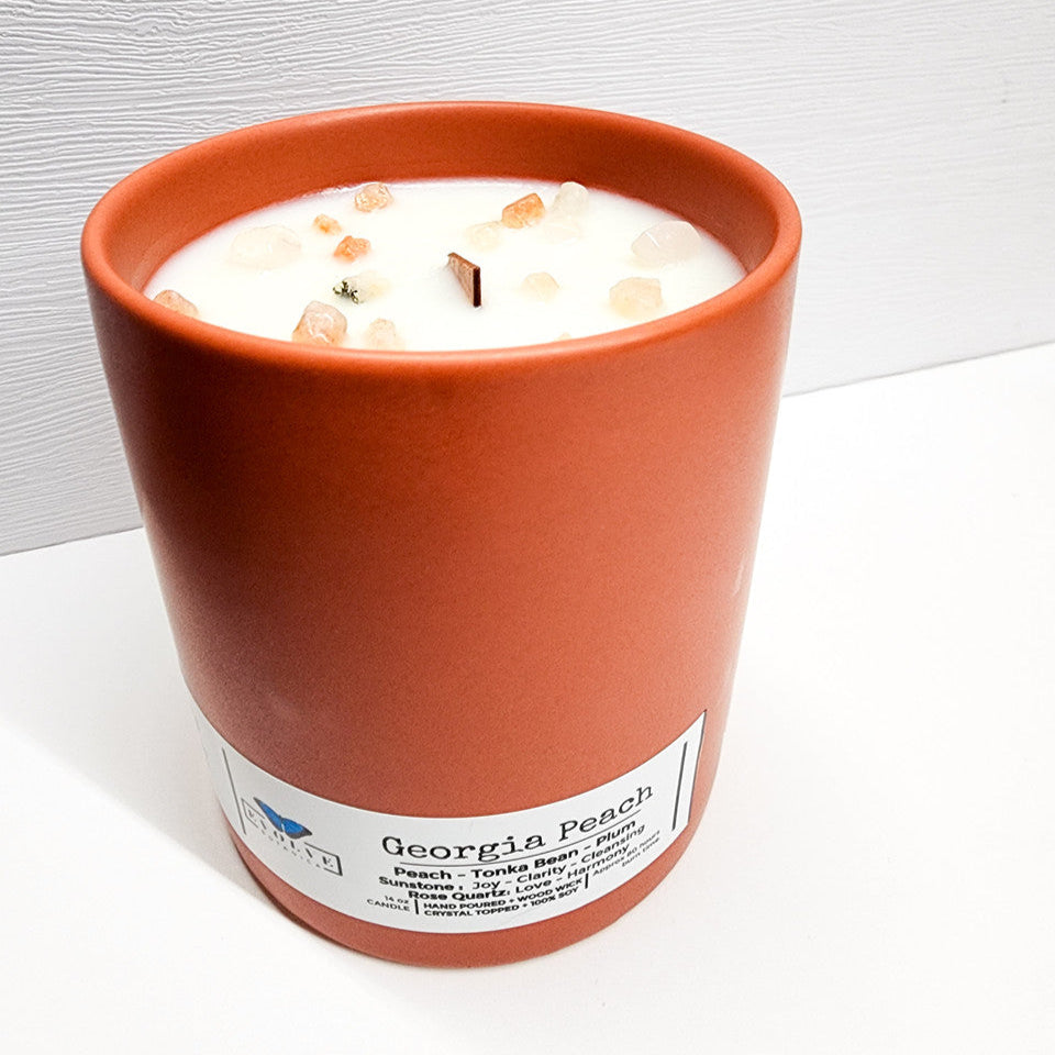 Evolve Botanica Farmers Market Candle - Georgia Peach (Wood Wick Gemstone Soy Candle)