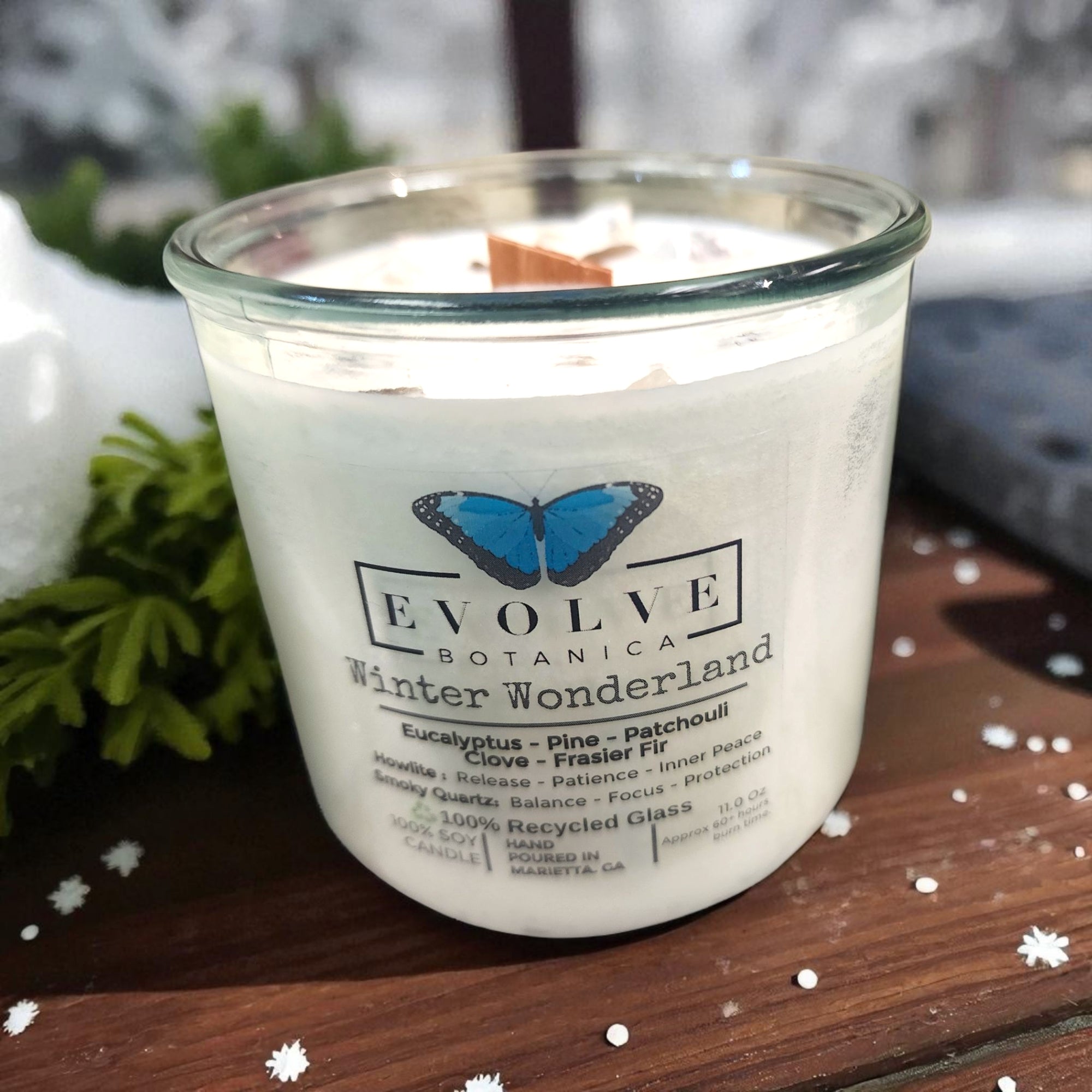 Rocks Candle - Winter Wonderland (Wood Wick, Howlite & Smoky Quartz, Soy Candle)