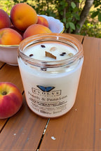 Peach & Passion 9oz Jam Jar Soy Candle, Sunstone & Garnet