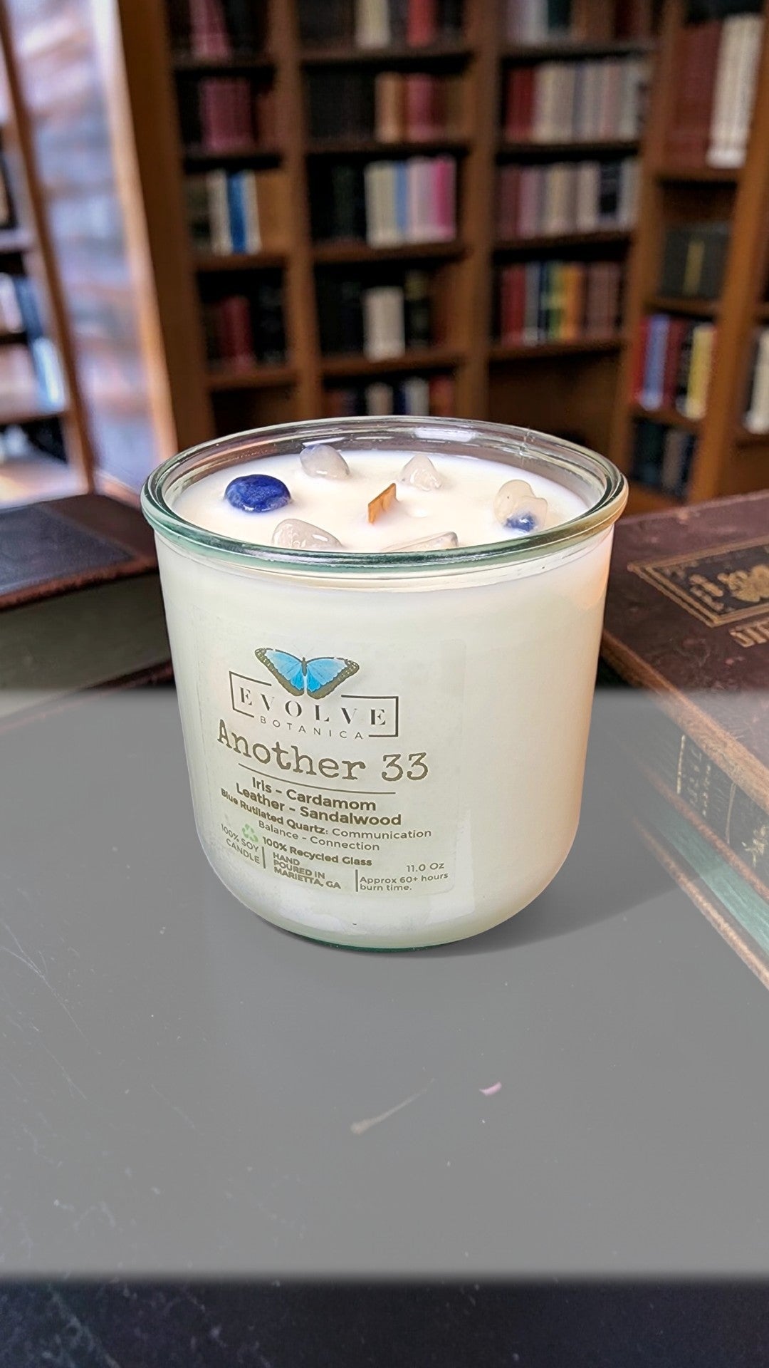 Rocks Candle - Another 33 (Wood Wick Soy Candle Blue Rutilated Quartz )