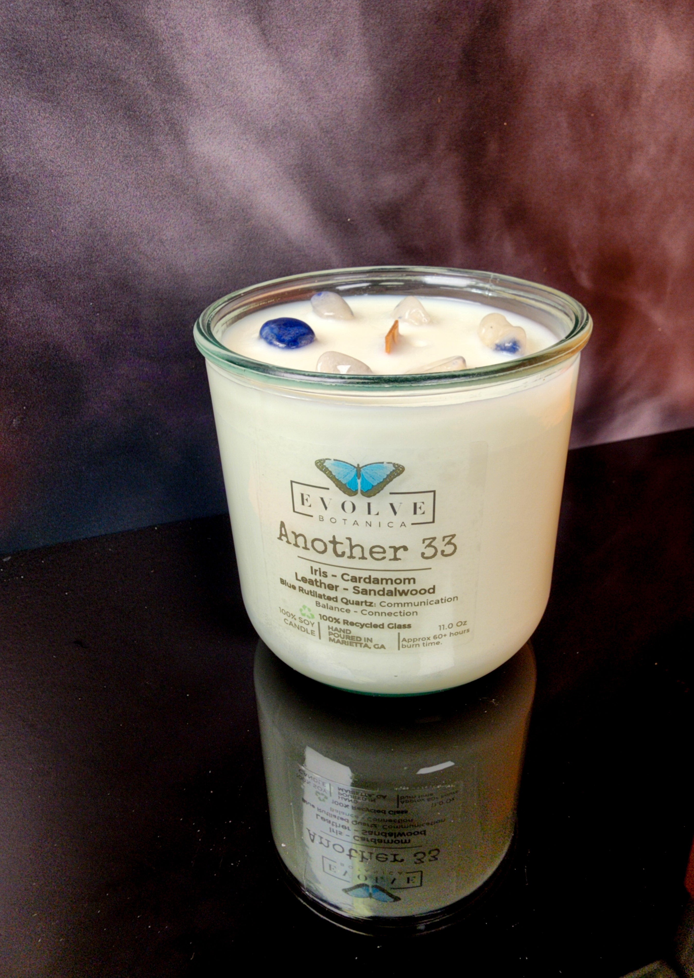 Rocks Candle - Another 33 (Wood Wick Soy Candle Blue Rutilated Quartz )