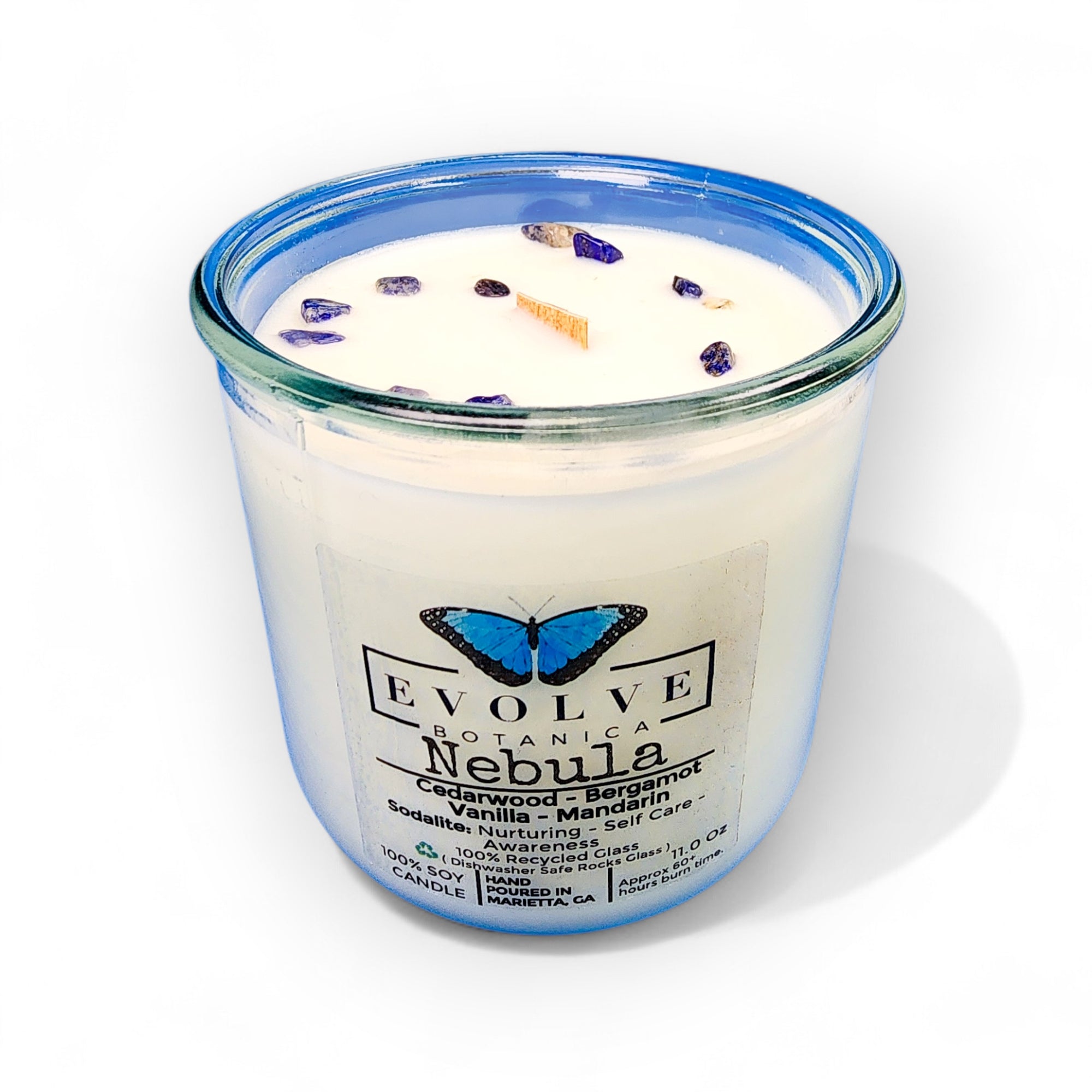 Nebula soy candle detail showing handcrafted artisan quality and crystal