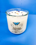Nebula candle from above showing soy wax and Sodalite crystal detail