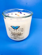 Close-up of Sodalite crystal in Nebula candle — wisdom and insight stone