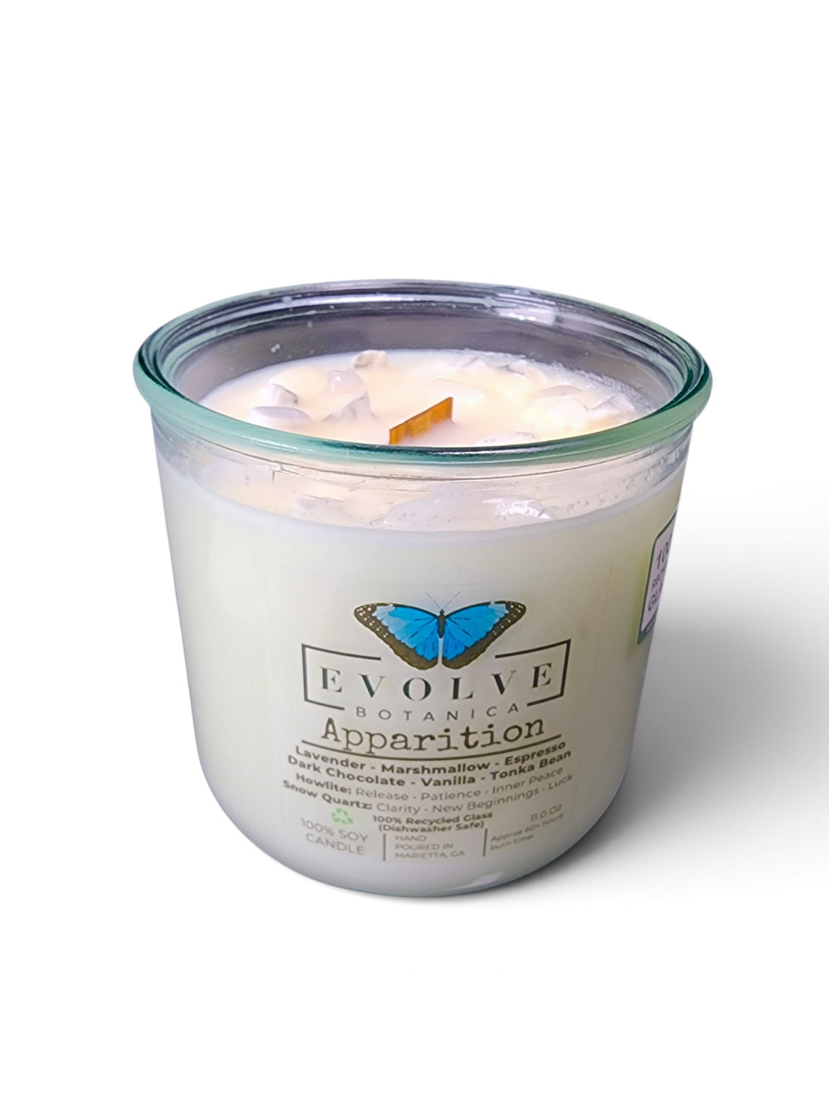 Rocks Candle – Apparition (Wood Wick, Howlite & Snow Quartz Gemstone Soy Candle)